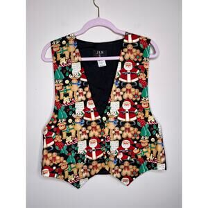 1990s JLN USA Christmas Reindeer Santa Festive Kitschy Cats Country Chic Vest L